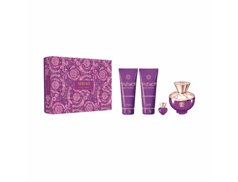 Versace dylan purple darčeková sada, parfumovaná voda 100ml + sprchový gél 100ml + telové mlieko 100ml + parfumovaná voda 5 ml - sada dylan purple